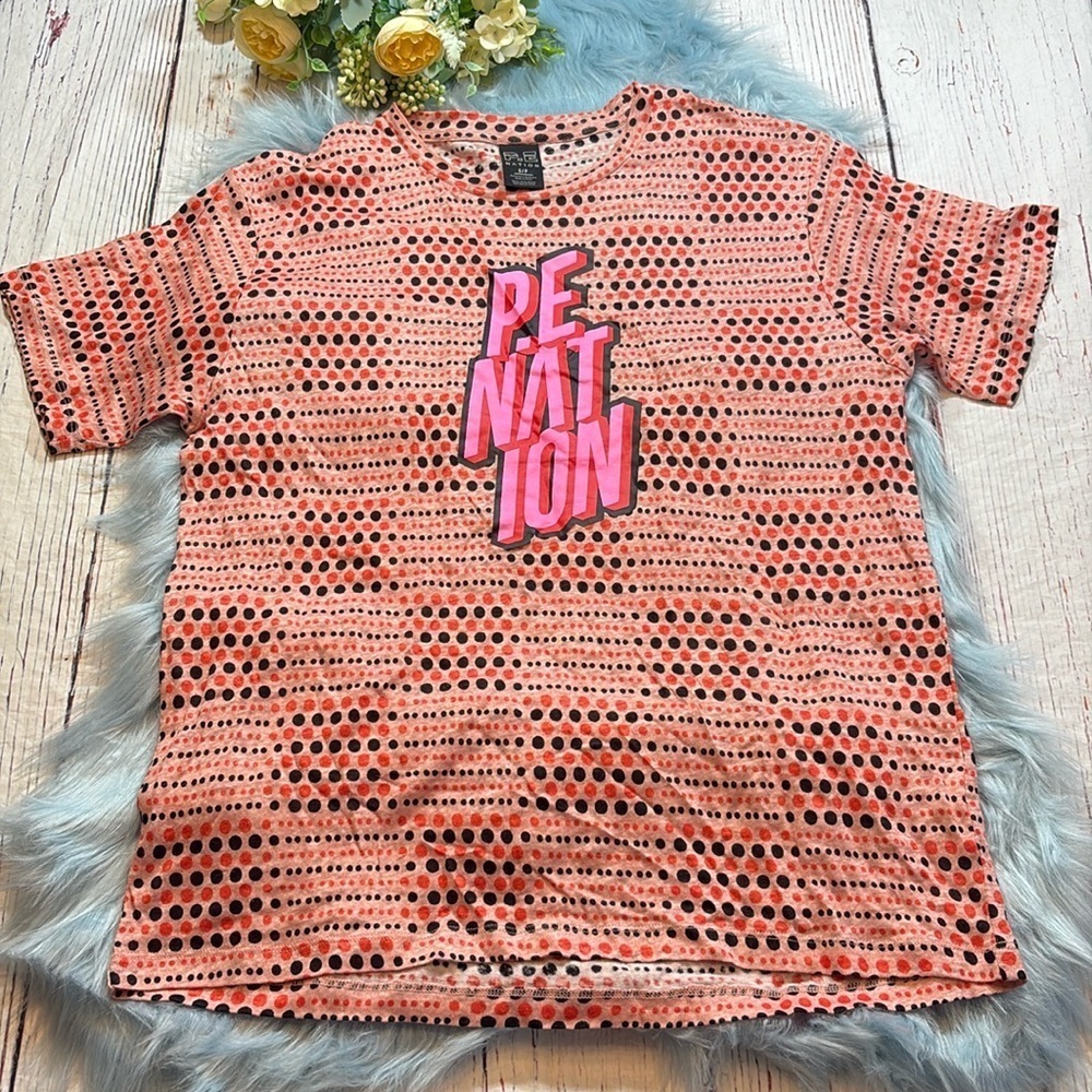P.E Nation Linen Polka Dot Logo Graphic Tee sz S